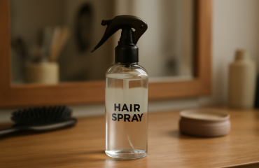 bouteille de spray coiffant sur coiffeuse