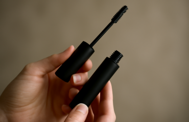 main tenant un tube de mascara ouvert