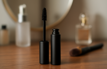 tube de mascara ouvert sur une coiffeuse