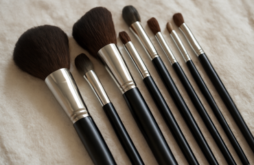 pinceaux maquillage disposes sur une serviette
