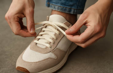 mains refaisant lacets d'une sneaker