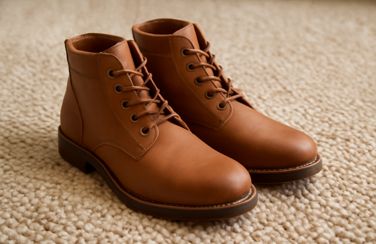 bottines neuves posées sur un tapis