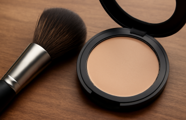 pinceau et poudre creme poses sur table