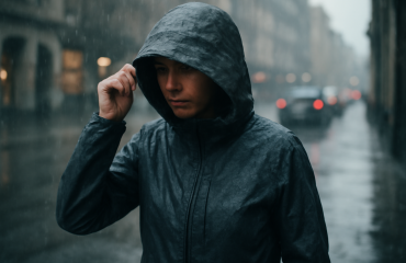 personne portant une veste impermee en ville pluvieuse