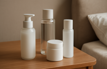 bouteilles de soin leger sur table de chevet