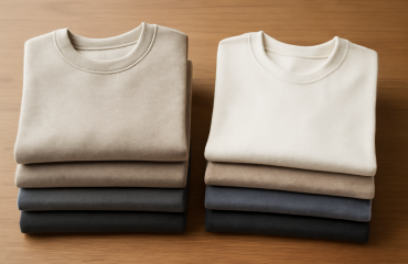 pulls et t-shirts neutres pliés sur table