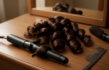 boucles formees avec fer sur coiffeuse
