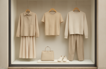 vitrine boutique avec vêtements minimalistes neutres
