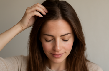 femme touchant légèrement ses racines pour volume