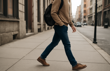 personne marchant sur trottoir urbain