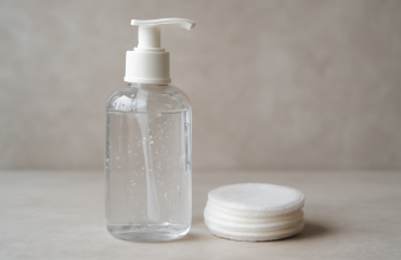 flacon de gel nettoyant et coton