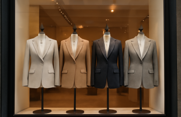 vitrine boutique présentant vestes structurées
