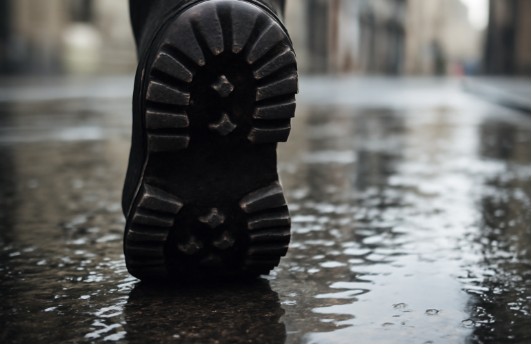 Quels matériaux de semelle limitent les glissades sous la pluie ?
