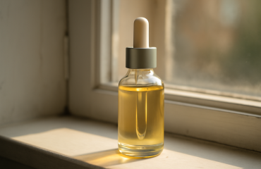 flacon de sérum près d'une fenêtre ensoleillée