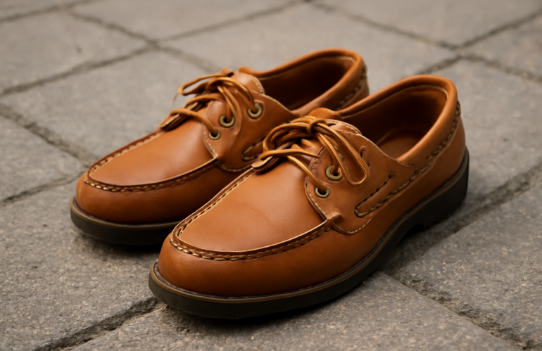 paire de chaussures bateau posees sur trottoir
