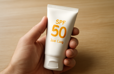main tenant tube de creme solaire sur table