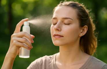 main vaporisant fixateur sur visage en extérieur