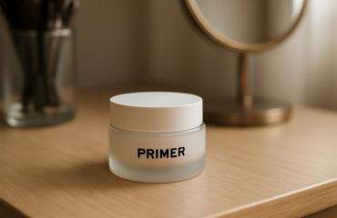 petit pot de primer posé sur une coiffeuse