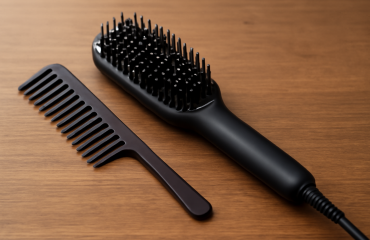 brosse chauffante posée près d'un peigne