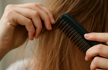 mains démêlant cheveux fins avec peigne