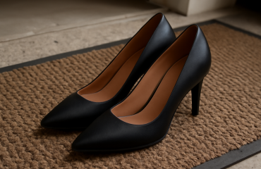 escarpins posés sur un tapis d'entrée