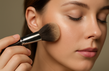 main appliquant poudre illuminatrice sur joue