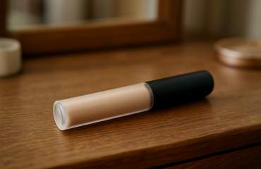 tube de correcteur posé sur une coiffeuse en bois
