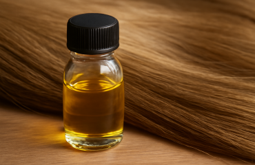 petit flacon d'huile et cheveux lisses