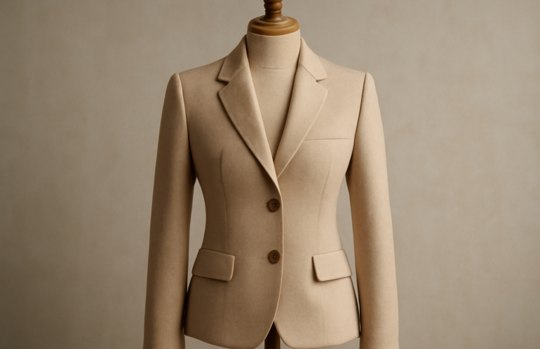veste structurée posée sur mannequin en bois