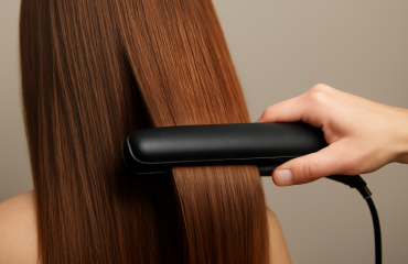 cheveux lisses déroulés près d'un fer chauffant