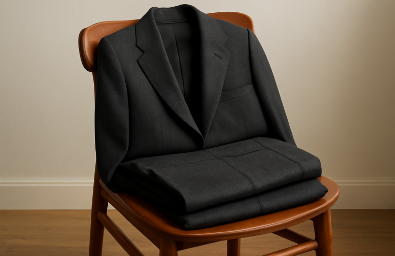 veste et pantalon pliés sur chaise