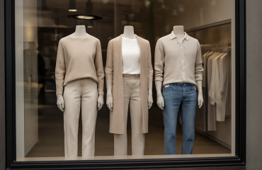 vitrine vêtement neutre dans boutique urbaine