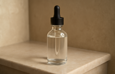 flacon sérum posé sur coin vanité
