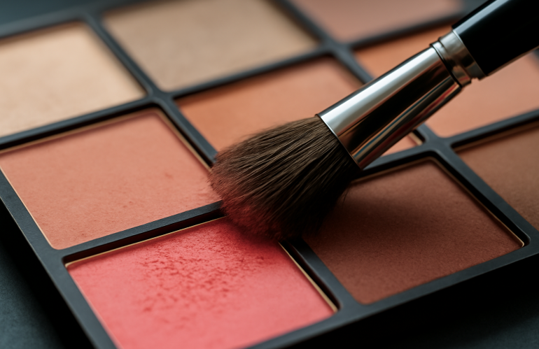 pinceau maquillage estompant fard sur palette