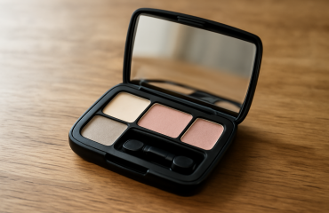 trousse maquillage compacte ouverte sur table