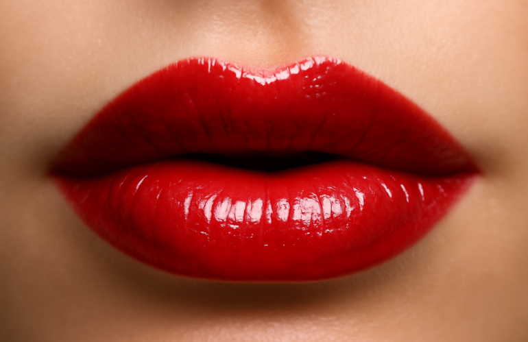 lèvres portant un rouge à lèvres crème brillant