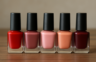 flacons de vernis alignés sur une table