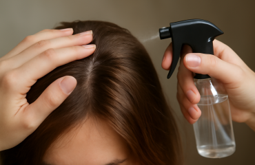 mains coiffant cheveux avec doigts et spray