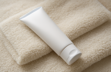 tube de crème posé sur serviette chaude