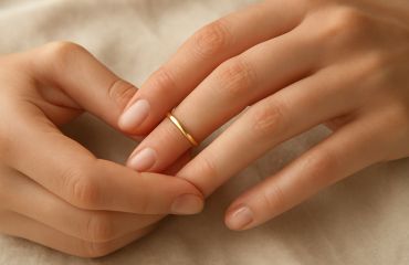 main ajoutant bague minimaliste sur tissu