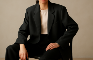 personne portant un blazer oversize assise sur une chaise