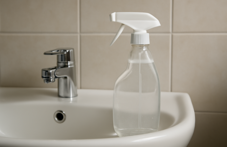 flacon de nettoyant simple sur lavabo