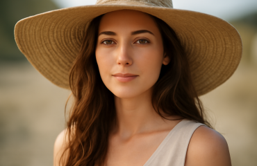 femme portant chapeau large soleil et cheveux