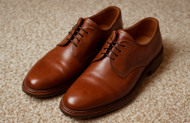 paire de derbies en cuir posees sur tapis