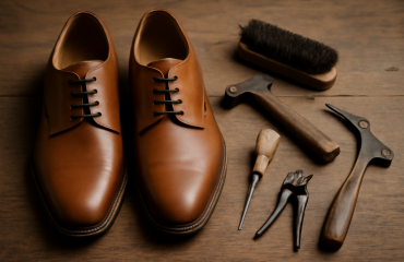 chaussures posées à côté d'outils de cordonnerie