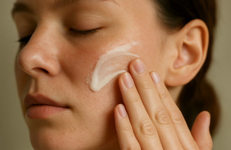 main appliquant creme sur visage post-gommage