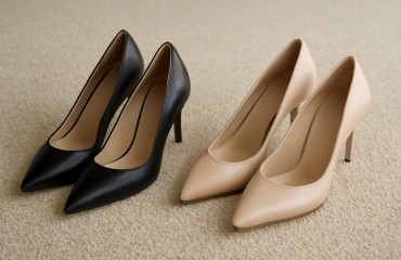 deux paires d'escarpins cote a cote sur tapis