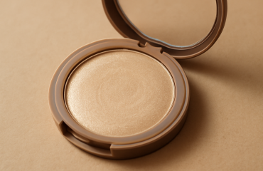 poudre illuminatrice posée sur table beige