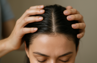 mains massant cuir chevelu propre