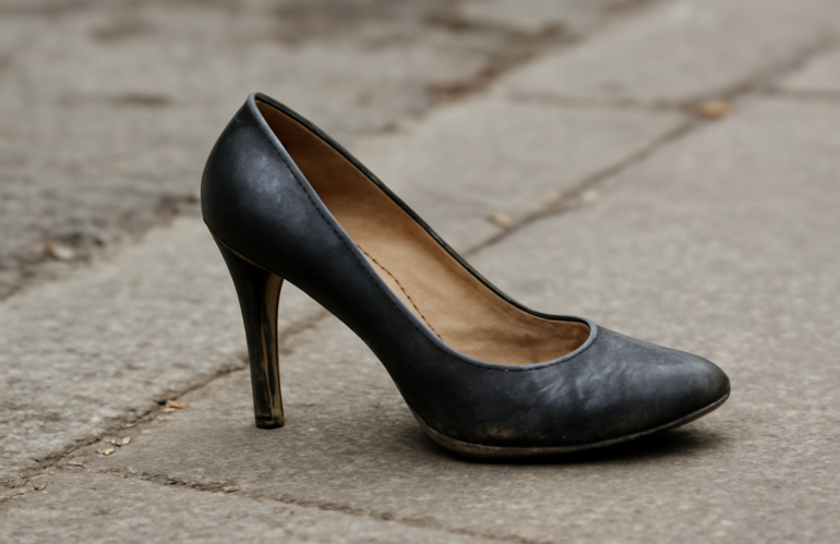 talon d'escarpin usé sur trottoir